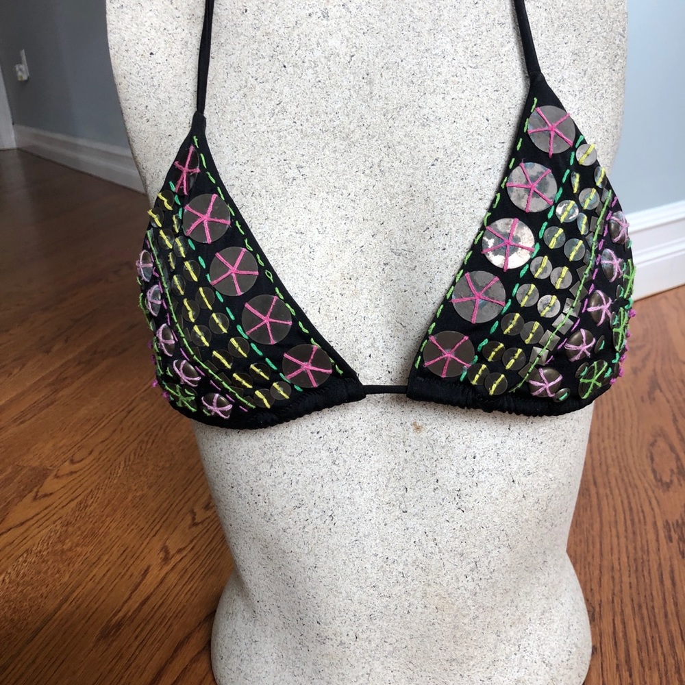 Victoria’s Secret Black Triangle Beaded Bikini Top